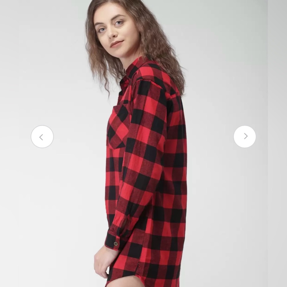 Forever 21 Red and Black 3/4 Sleeve Button Down Shirt - Picture 4 of 9